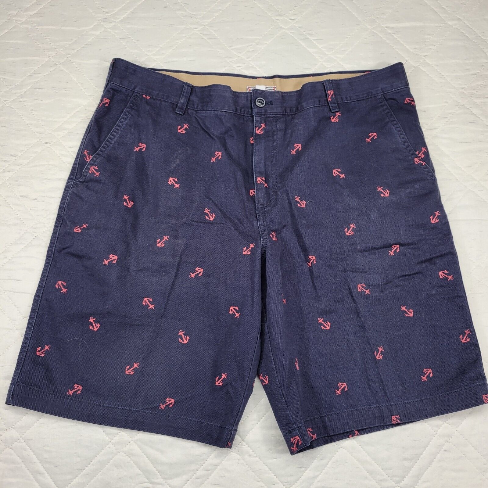 Izod Saltwater Blue W/ Anchors Flat Front Shorts 40x10.5